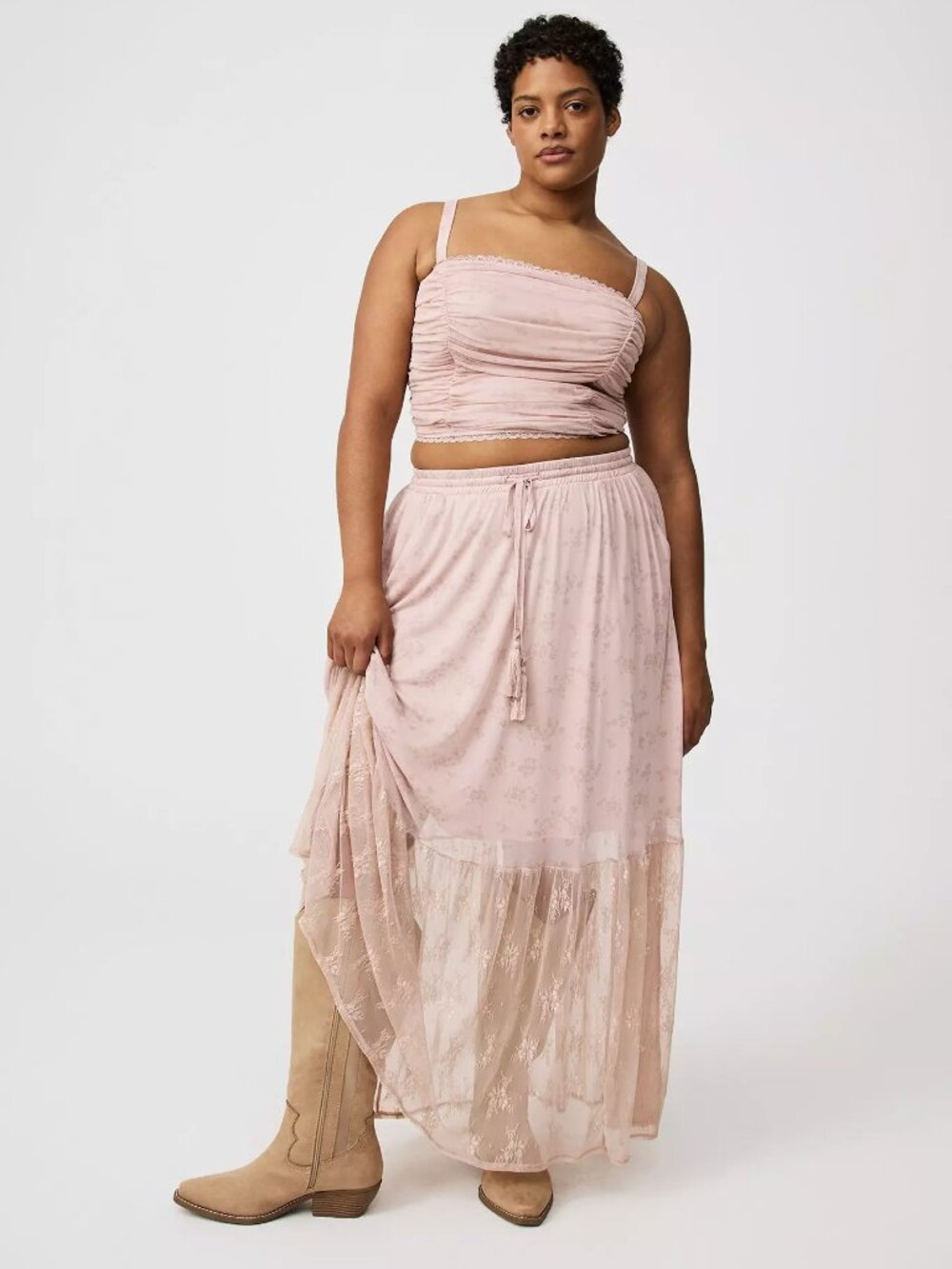 NWOT Torrid Mesh & Lace Tiered Maxi Skirt Set